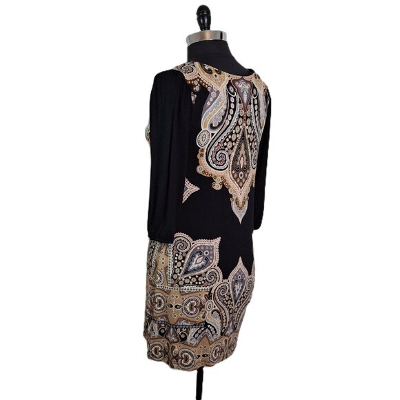 Women's Paisley Tunic, Rayon/Pink, Large, Scoop Neck, 3/4 Balloon Sleeve - Picture 10 of 11